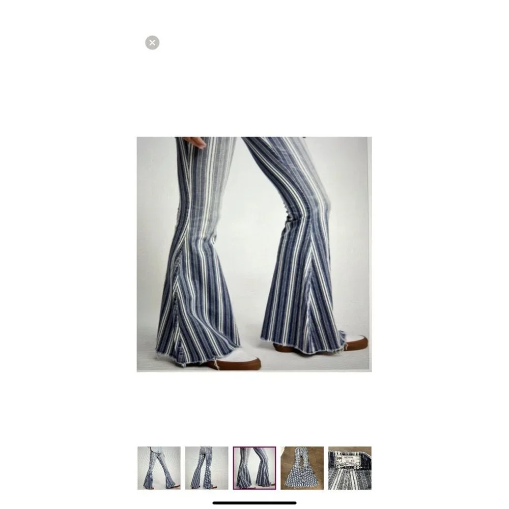 Free People Striped Bellbottom Flared Boho Hippie Retro Raw Hem Pants Size W26 - Picture 2 of 6